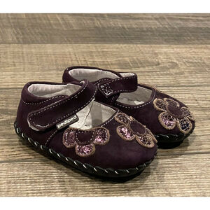 Pediped Baby Girl Leather Purple Mary Jane Flower Shoe Slip On 0-6 M SZ 2.5-3.5